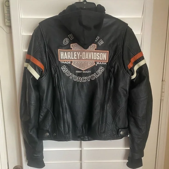 Authentic 3 in 1 Harley Davidson Black Orange Miss Enthusiast Leather Jacket Lrg - Picture 2 of 15